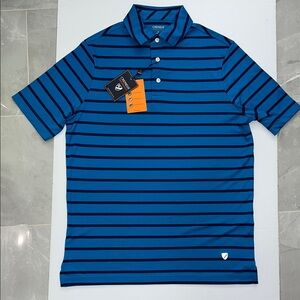 NWT Cremieux Men’s Performance Men's Navy and Blue Striped Polo Shirt Blue S
